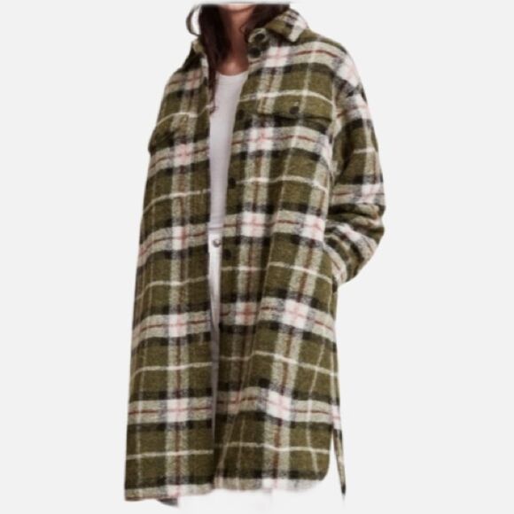 AllSaints Tia Plaid Wool-Blend Coat Size 2 Green Check - Picture 5 of 15